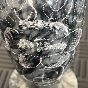 Vintage 5 inch black/grey stone vase with floral etched design